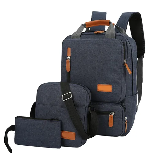 3-Piece Blue Travel Backpack Set - Stylish Multi-Functional Backpack, Shoulder Bag & Pouch for Men & Women
