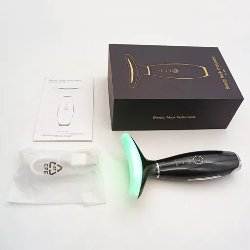 Black Color Light Therapy Beauty Tool and Neck Massager - Essence Infusion Device for Lifting, Firming, Hydration & Skin Rejuvenation