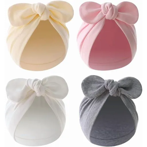 4PCS Baby Girl Hat Infant Cotton Hats Knotted Rabbit Ear 0-12 Months