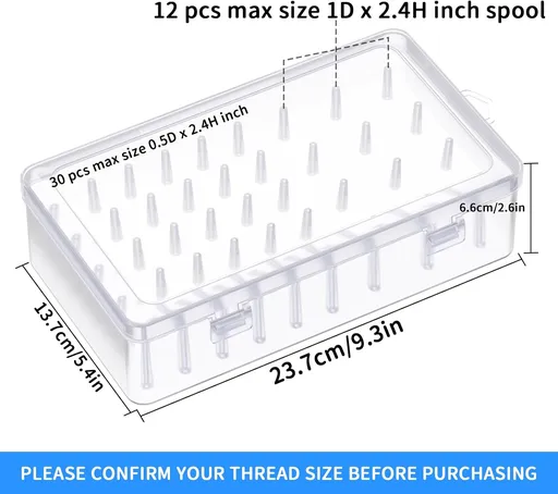 Homakover 42 Spools Sewing Thread Box Storage, Clear Plastic Thread Spools Holder, Embroidery Organizer Bobbins Storage Case, Portable Craft Organizer for Embroidery Quilting and Sewing Threads