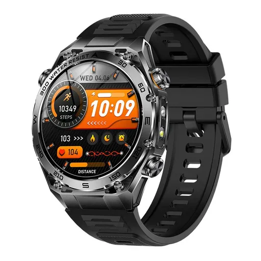 Smart Watch with Bluetooth Calling - 1.53" IPS Screen Health Tracker with Heart Rate SpO2 Sleep Monitor - IP68 Waterproof Smartwatch - Black Rubber