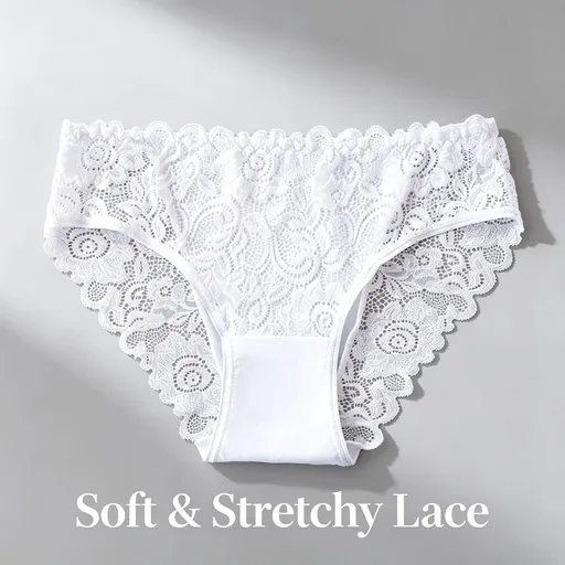 White Hollow Out Lace Panties 4 Pack Size L | Christmas Inclusive Comfort Gift | Cotton Gusset High Stretch Women's Briefs
