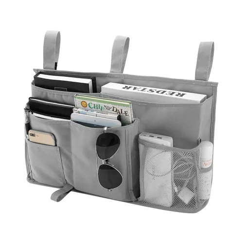 Bedside Caddy, Hanging Storage Bag Holder Beside Organizer with 8 Pockets for Bunk Dorm Rooms and Hospital Bed Rails, Grey