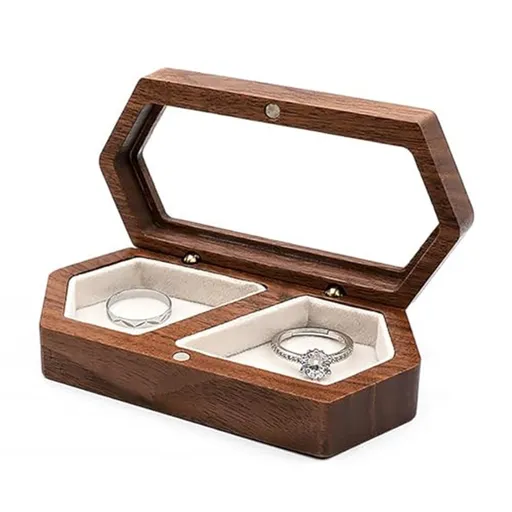 Wooden ring box, couple engagement ring box, wedding box, double slot white small jewelry box, earrings, bracelets, necklaces (white)does not include a ring