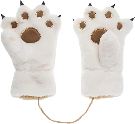 Gloves - 1 pair - Winter gloves - Cartoon gloves - Neckband - Children's gloves - Warm gloves - Plush gloves - One size（White）