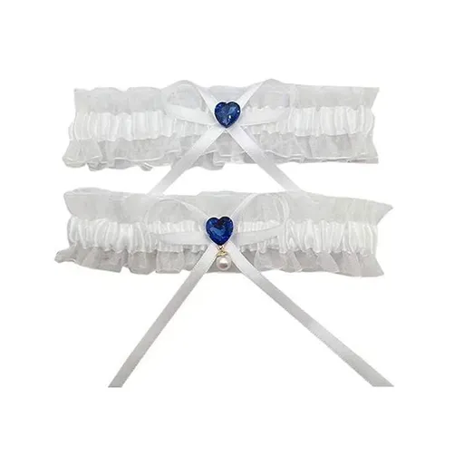 Wedding Bridal Garter for Bride Heart Rhinestones Satin Bow with Pearl Prom Garter Set (2 pieces)Tulle, Ribbon