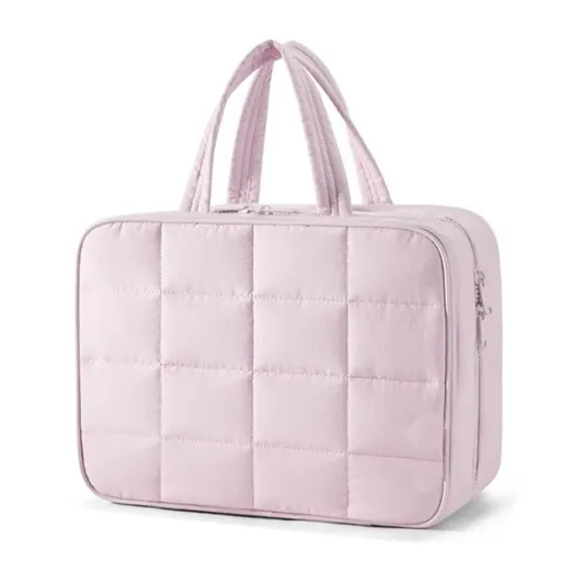 Travel Toiletry Bag with Jewelry Organizer, Hanging Travel Bag for Toiletries, Puffy Makeup Cosmetic Bag Organizer, Carry-on Travel Accessories Essentials, pink（27.9*18.8*12CM）