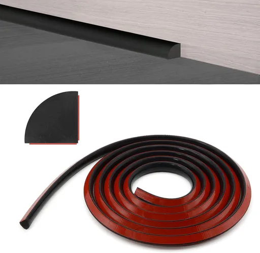 Silicone Flexible Quarter Round Molding, Self Adhesive Peel and Stick Waterproof Rubber Baseboard Trim, Bendable Trim for Floors, Cabinet Edges,Corner Caulk Strip (98Inch, Black)