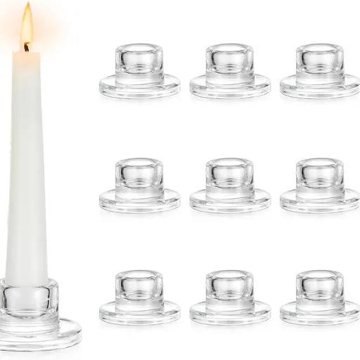 Glass Taper Candle Holders: 10 PCS Candlestick Holders Clear Short Tapered Candle Holder Set - Candle Stick Holder Decor for Table Centerpiece Wedding Party Advent Christmas Home Decorations