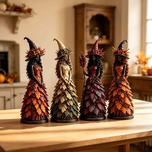 Rustic Farmhouse Forest Witch Statue, Autumn Leaf Dress Witch Resin Sculpture, Halloween Thanksgiving Table Centerpiece Indoor Home Decor