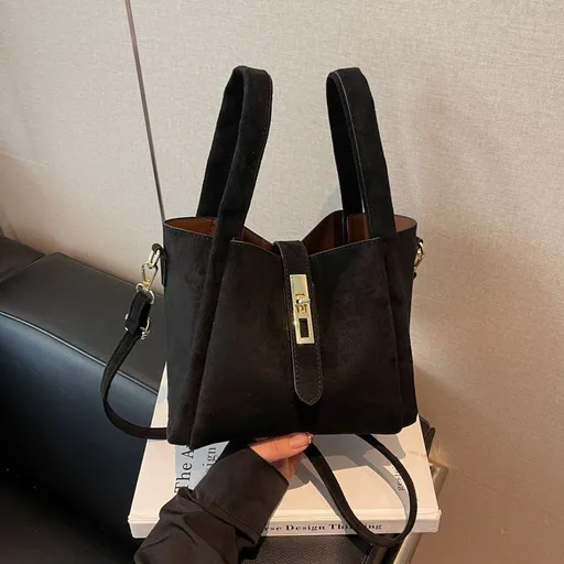 Suede Black Women Retro Bucket Crossbody Bag | Halloween Classic Texture Gift | Niche High‑Grade Handheld Basket Style Shoulder Purse