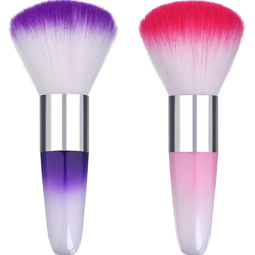 2 Pieces Soft Nail Art Dust Remover Powder Brush Cleaner for Acrylic and Makeup Powder Blush Brushes (Pink, Purple)