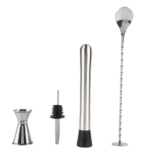 4pcs/ Set Durable Stainless Steel Drinking Cocktail Mixing Tool Set in Home Bar Party(B)