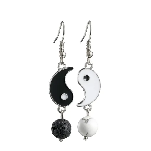 Black and white Tai Chi Bagua earrings, ear hooks, alloy drip oil, simple earrings, earrings, ear accessories