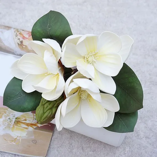 Artificial Magnolia Flowers Faux Wedding Flower Bouquet 28cm Floral Arrangement Table Centerpiece Home Decor