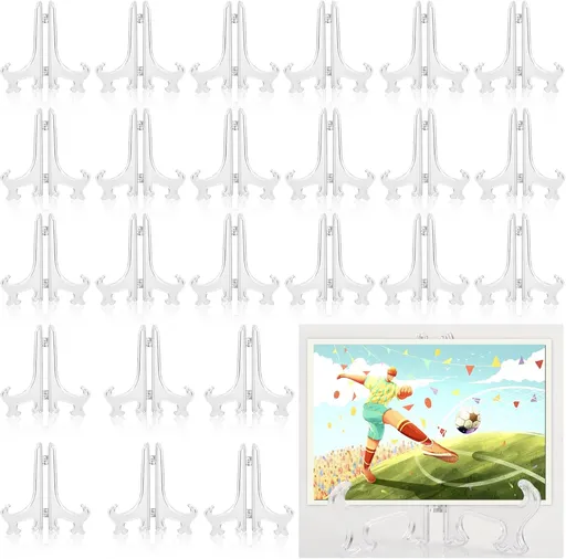 Acrylic Easel Stand 3 Inch Clear Plastic Mini Display Stands for Photos Sports Cards Coins Small Items 25 Pack