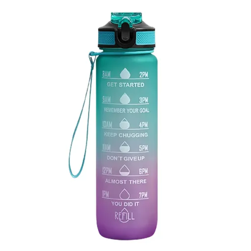 Water Bottle with Time Marker, Leak-proof BPA Free Non-Toxic Bottle with Carrying Strap, Perfect for Fitness, Gym and Outdoor