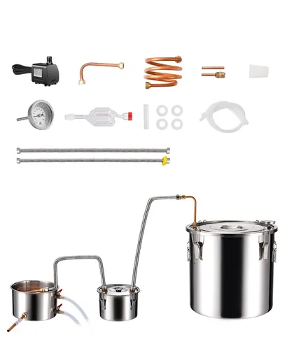 Moonshine Still Water Alcohol Distiller 8Gal w/Thumper Keg & 8W Water Pump