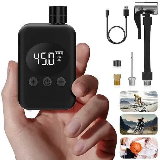 Mini Electric Bike Tyre Pump Black 150 PSI with Digital Gauge for Presta and Schrader Valves