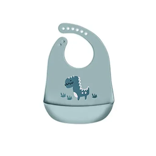 Silicone Waterproof Feeding Bib Apron with Pouch Easy to Clean Smock for Mealtime Use - Dinosaur