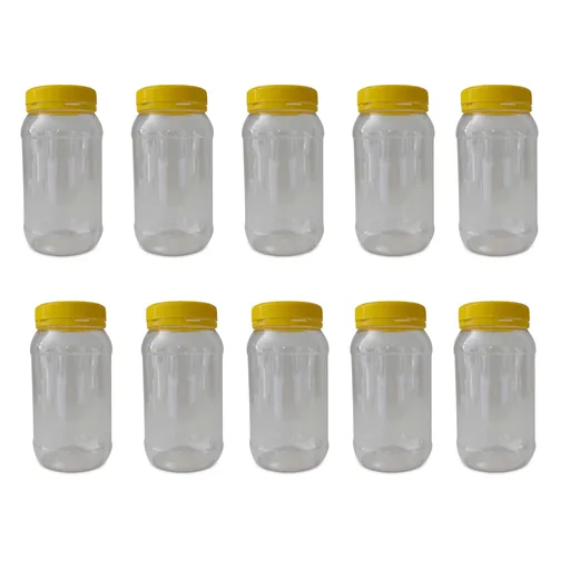 10x 1Kg Plastic Honey Jars + Lids - Round Clear Food Grade Packaging Containers