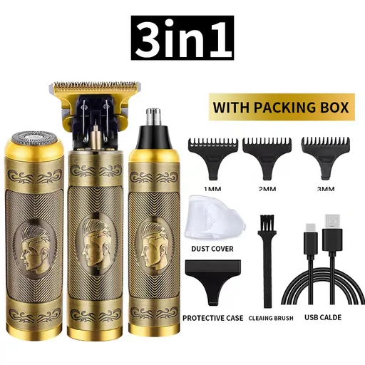 3-in-1 Hair Clipper Set Rechargeable Beard Trimmer Nose Hair Trimmer Electric Shaver with Attachments