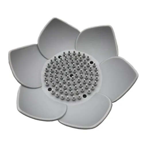 Silicone Soap Dishes with Draining - Lotus Shaped Bathroom Bar Soap Holder for Shower - Soap Tray for Kitchen Sink - Floral Shape Soap Saver for Counter Bathtub(1/4 Pack) Grey