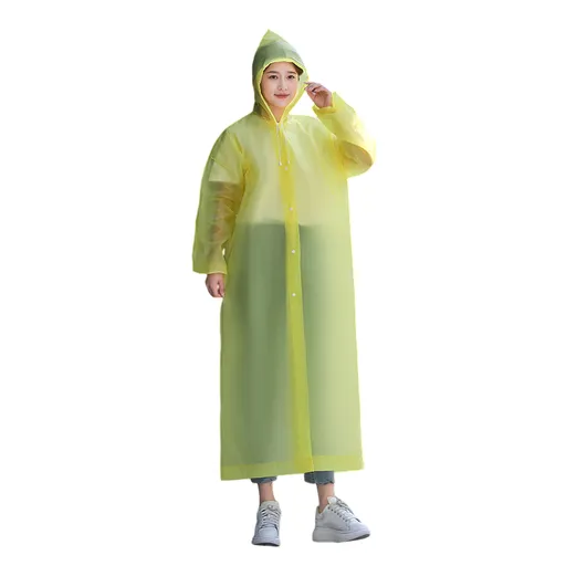 2 pcs Yellow Reusable EVA Hooded Raincoat - 150 g Lightweight Long Rain Jacket with Drawstring Hood, Snap Front and Elastic Cuffs for Travel, Walking and Outdoor Use