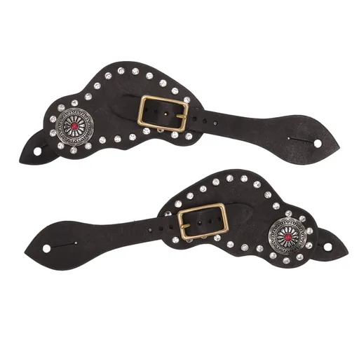 1Pair Spur Strap Leather Rhinestone Western Vintage Style Horse Riding Protective Equipment for Outdoor Black