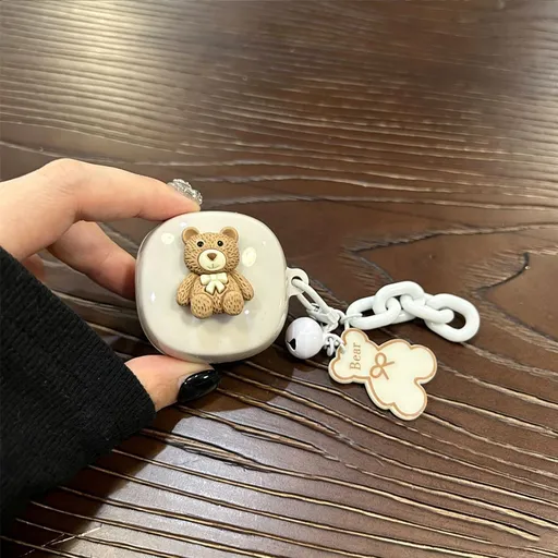 Bow Brown Bear [Beige Shell] + Beige Bear Chain AirPods 3