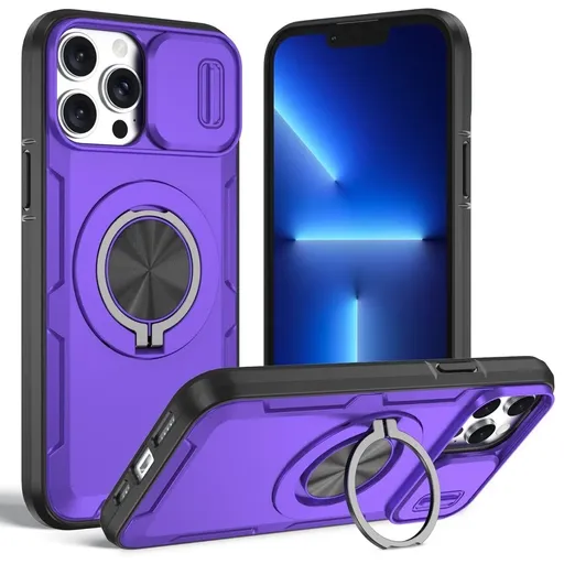 2-in-1 Magnetic Sliding Lens Case, Purple for iPhone 12 Pro Max