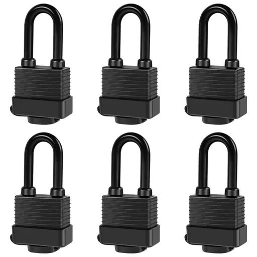 6 Pack Heavy Duty Outdoor Waterproof Padlocks Keyed Alike, 1-9/16 Inch Weatherproof Laminated Steel Locks with Keys