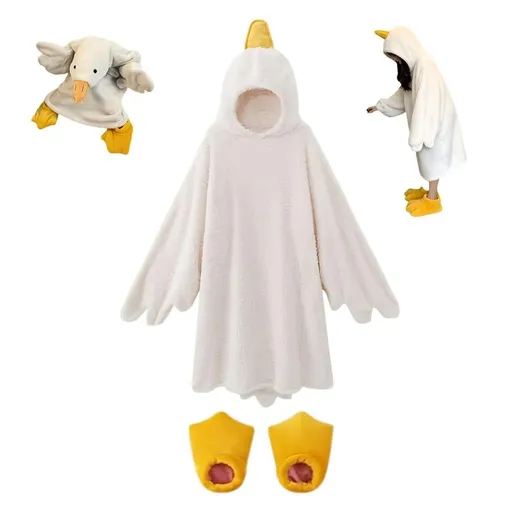Cartoon Goose Hoodie Blanket Oversized Fleece Onesie for Sleep Lounging and Party - With Shoes& 2XL