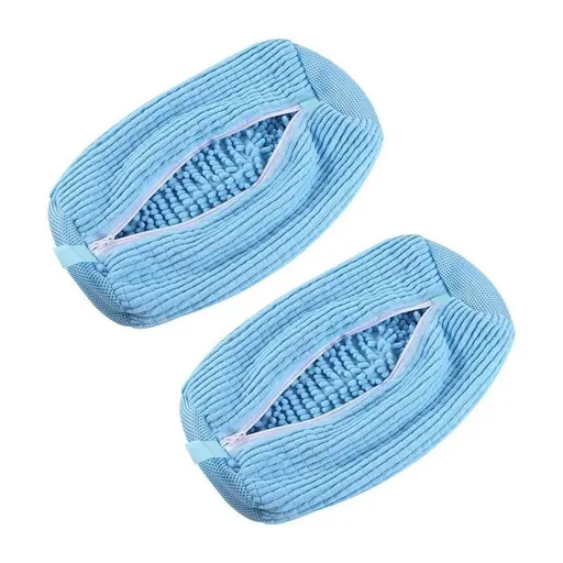 2-Pack Washing Machine Shoe Wash Bags, Thick Chenille Lining Anti-Deformation Laundry Bags with Durable Zippers for Sneakers and Canvas Shoes - Blue