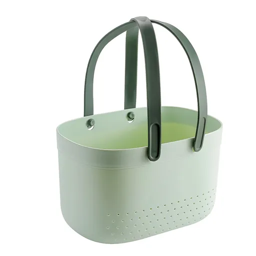 Portable Shower Basket with Ventilation Holes Large Capacity Plastic Portable Storage Basket with Handles for Bathroom Green