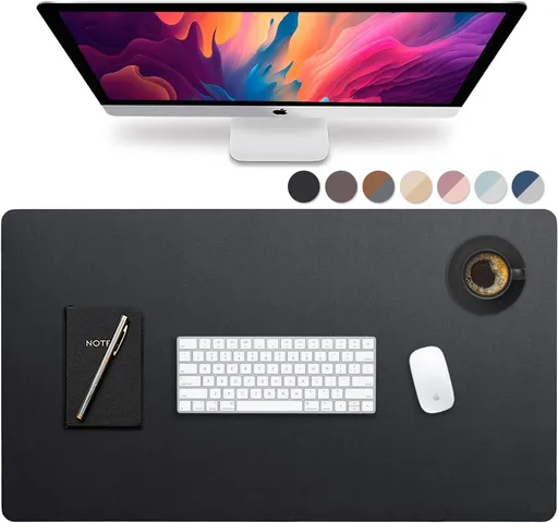 Leather Desk Pad 36" x 20", Office Desk Mat Waterproof Black - Premium Quality - Smooth Mouse Writing Surface - Maximum Protection Dual-Sided Pu Leather Blotter for Desk Office/Home