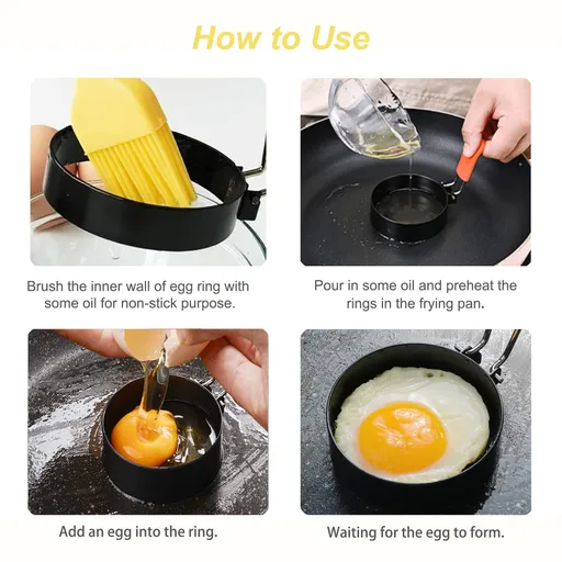 Set of 4 Egg Rings for Egg Muffins, Round Egg Molds for Frying, Pancake Deep Egg Ring Bread Shaper Mold for Shaping Cooking Eggs