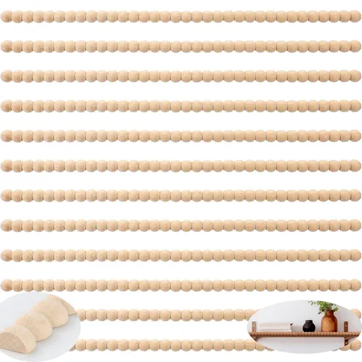 12 Pcs Decorative Half Wooden Beads Trim Molding Half Wooden Beads Trim Molding 15. 75 in Unfinished 3D Decorative Bead Pearl Wood Molding Cute DIY Moulding Trim for Home Wall Cabinet Shelf