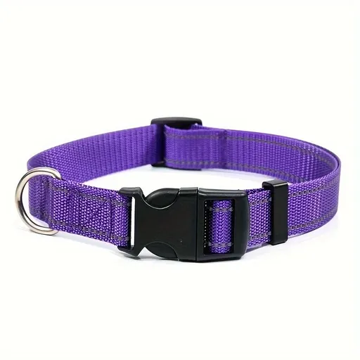 Reflective Dog Collar with Adjustable Nylon Webbing – Safe & Visible Pet Gear for Walks, Outdoor Adventures, and Nighttime Visibility (XS, Purple)