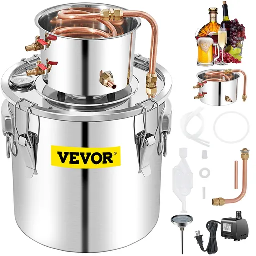 50L Water Alcohol Distiller Copper Moonshinestill Brewing w/ Water Pump