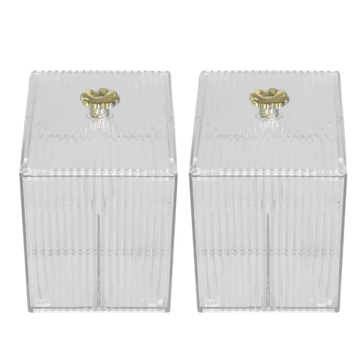 2Pcs Cotton Swab Holder Clear Durable Plastic Safe Widely Used Cotton Ball Organizer for Office Family Tabletop