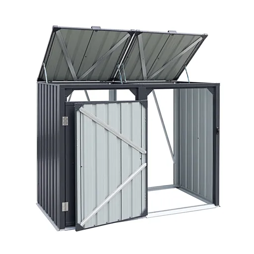 Giantz Bin Shed Double Wheelie Waste Bins Storage Steel Garden Enclosure Grey