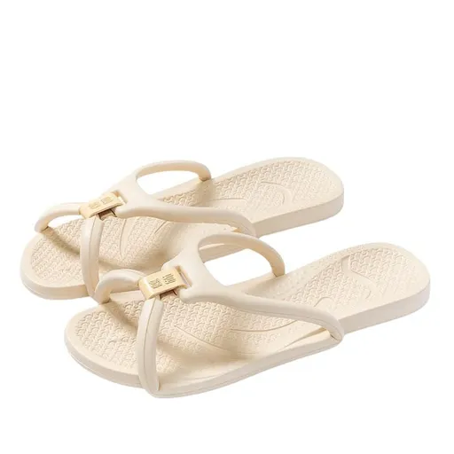 Portable Folding Slippers for Men Women Anti-slip and Quick Drying Slippers for Travel Home Bathroom Beach Use - Beige - Size Heel to toe 9.4 in