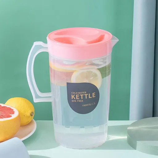Water Pitcher with Lid, 2 L Plastic Pitcher for Tea & Juice Water, Hot/Cold Water Jug, Tea Pitcher, Juice Pitcher, 13.5 x 7.2 x 4.7 Inch Z-5-Pink