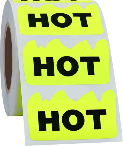 500Pcs Hot Stickers Fluorescent Yellow Self-Adhesive Waterproof Labels for Restaurants, Supermarkets, Shops, Festivals and Businesses, 5x3 cm