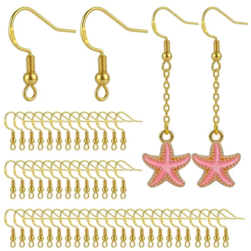 120PCS Gold Earring Hooks, Copper Fish Hook Earrings With Coil And Ball, Jewelry Making Supplies for DIY Earrings Repair Design and Daily Wear Occasions