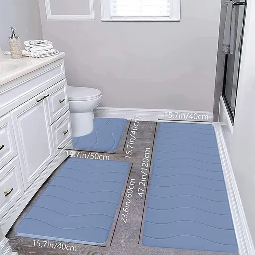 Memory Foam Bath Mat Set, Bathroom Rugs For 3 Pieces, Super Soft Absorbent Quick Dry Bathroom Rug, Machine Washable Non Slip Floor Carpet For Tub Shower