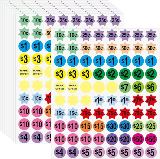 22 Sheets Garage Sale Stickers, 1760 Pcs Yard Sale Price Stickers, 3/4" Removable Price Tag Sticker, Self-Adhesive Preprinted Pricing Labels for Retail Flea Markets & Fairs