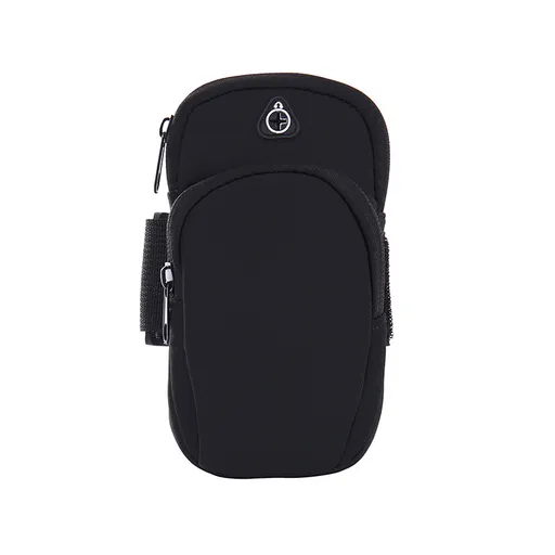 Black Sports Running Armband Bag Water Resistant Phone Pouch with Dual Zipper Pockets Earphone Hole for Gym Jogging Cycling Fits 6.5 Inch Smartphones