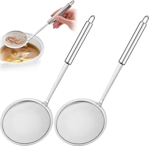 Skimmer - 2 Pieces - Deep-frying Spoon - Deep-frying Scoop - Food Sieve - Skimmer Spoon - Colander Spoon - Draining Potatoes/Vegetables/Pasta - Cooking Supplies - Kitchen Tools - Skimmer Spoon - Sieve - Colander - Hanging - With Handle - ø12 Cm - Sta